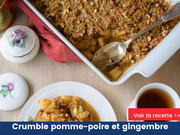 Crumble pomme-poire et gingembre confit